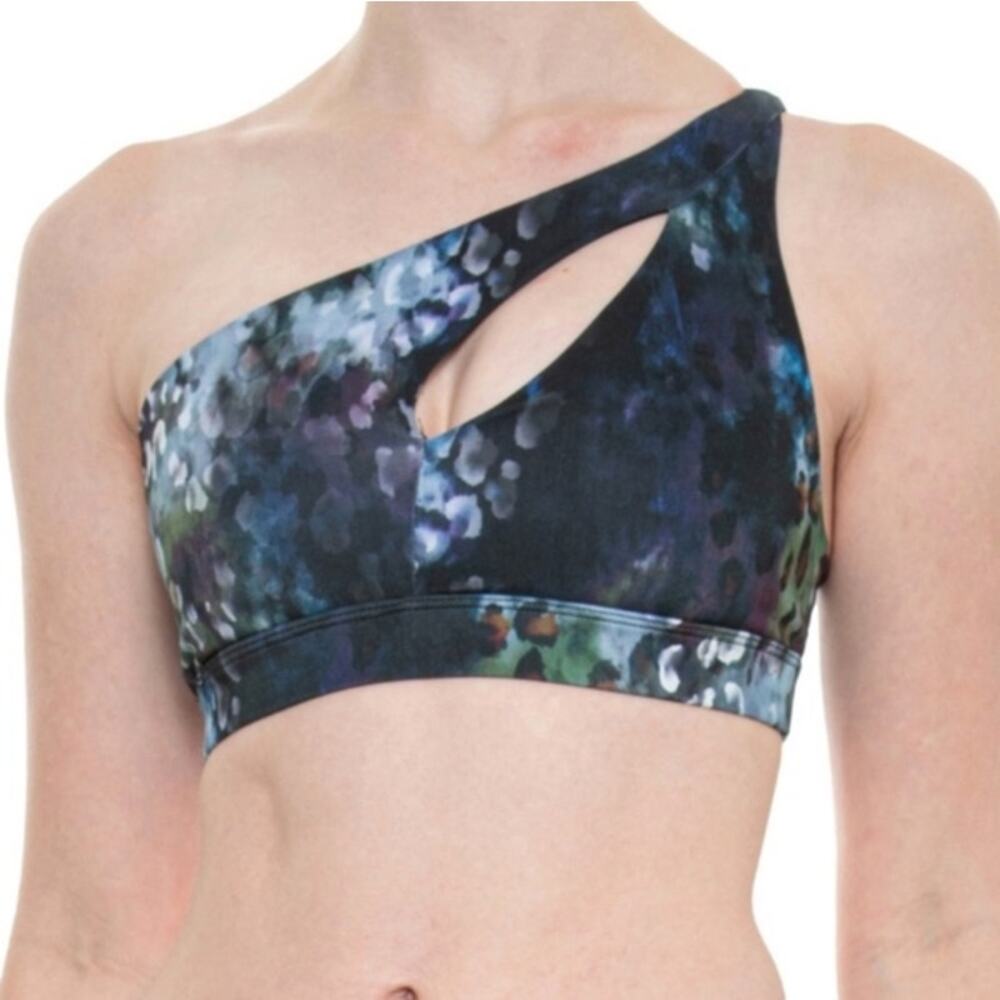 NWT Onzie Sutra One Shoulder Sports Bra S/M | Abstract Watercolor Cutout Yoga